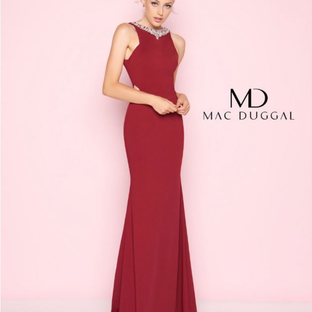 IEENA for Mac Duggal Womens Rhinestone Halter Neck V-Back Maxi Gown Dress Size 2